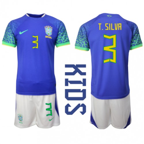 Dres Brazil Thiago Silva #3 Gostujuci za djecu SP 2022 Kratak Rukav (+ kratke hlače)